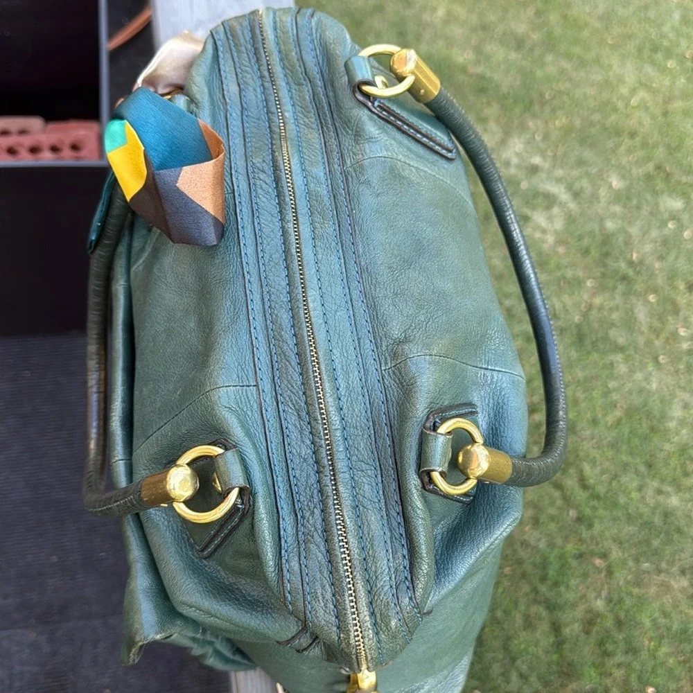 Coach Kristin (14223) Green Leather Hobo Satchel Shoulder Bag (w/twilly)(EUC) - Picture 5 of 17